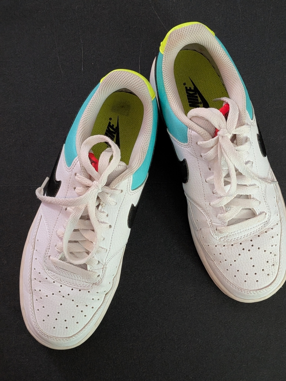 Nike Women's Courtvision low White & Teal Neon Low-Top Sneakers 9